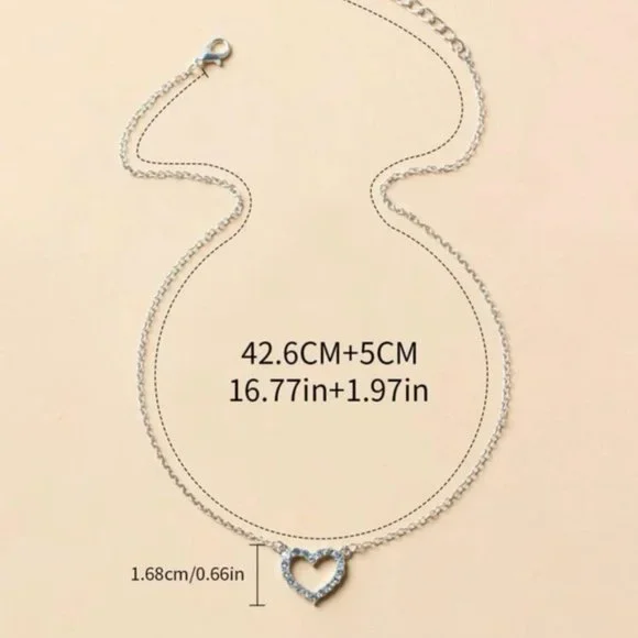 Rhinestone Heart Charm Necklace For Women Accessories Silver Jewelry Par… - Picture 2 of 3